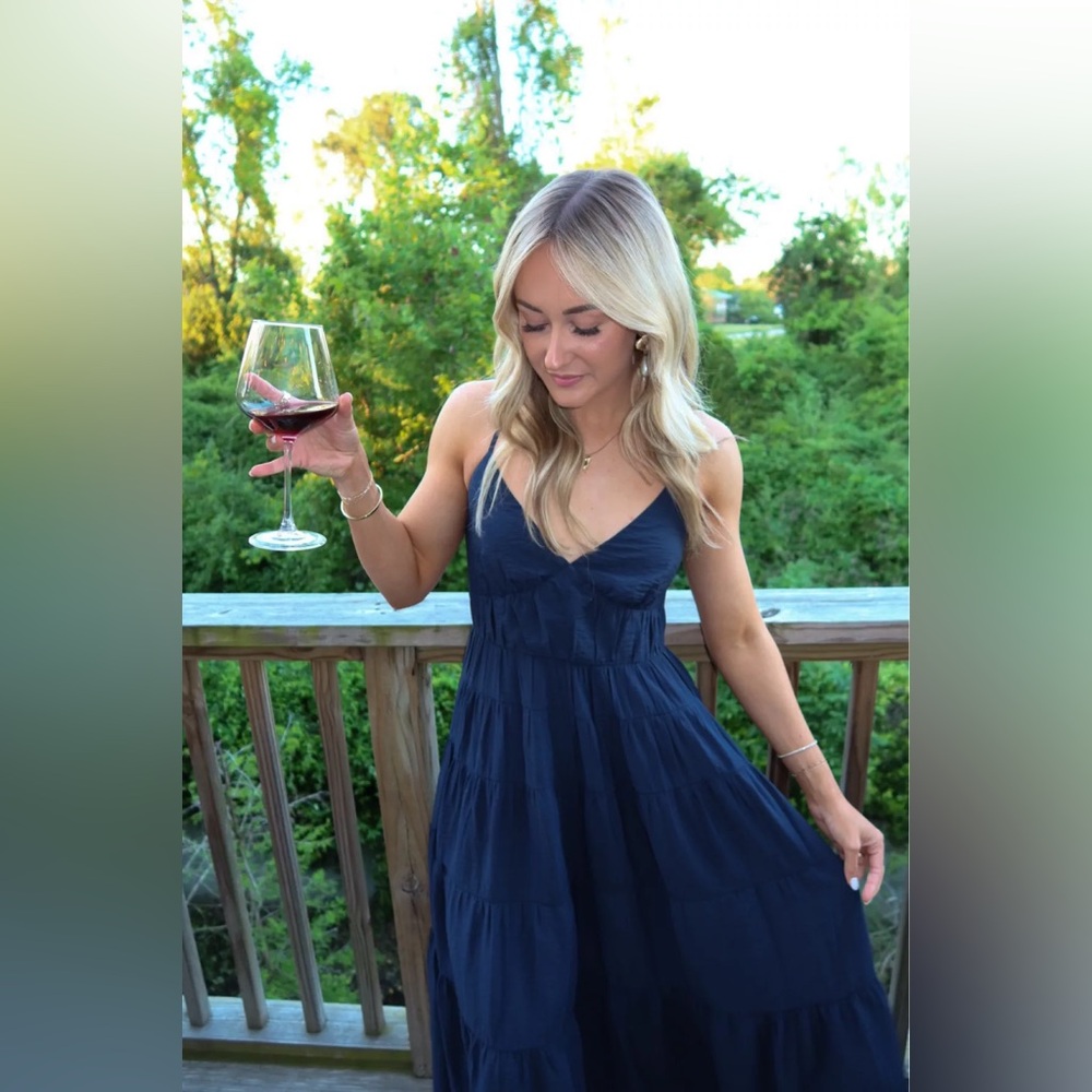 NWT Abercrombie & Fitch Blue Tiered Maxi Dress Flowy Crisscross Back Sundress S - Picture 16 of 16
